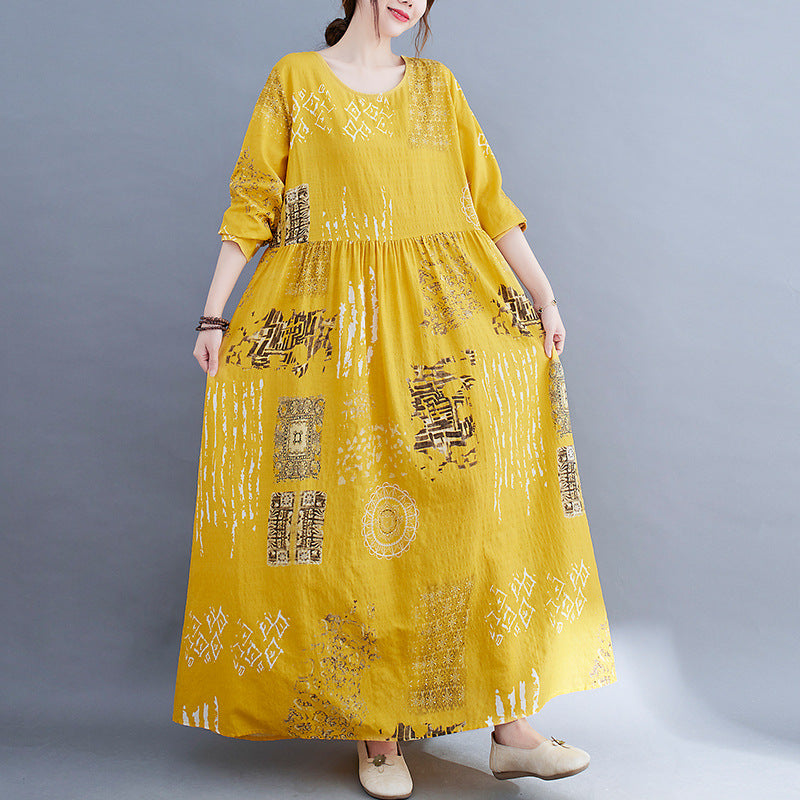 Women Yellow Plus Sizes Long Cozy Dresses-Dresses-Yellow-M-Free Shipping at meselling99