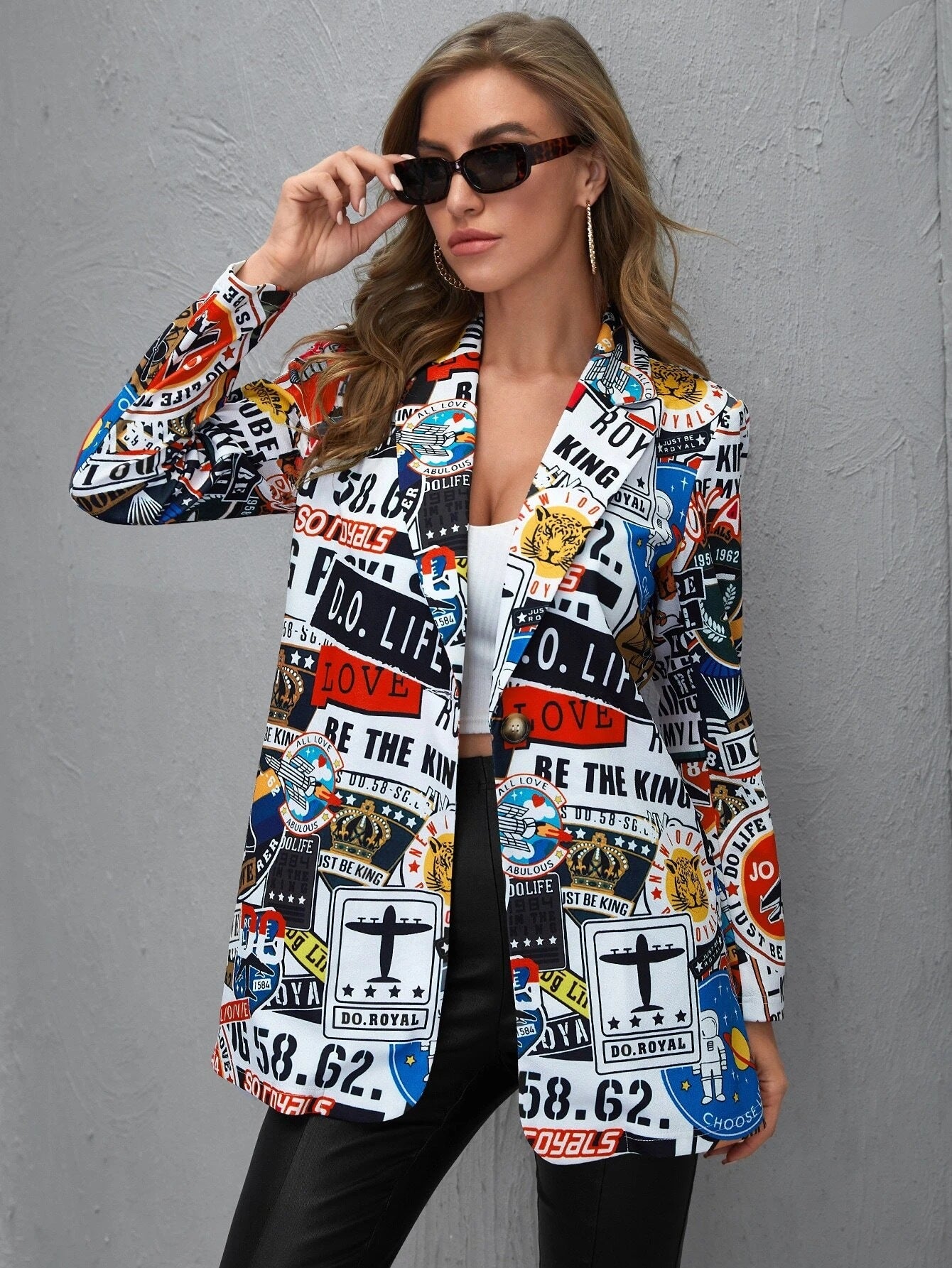Unfixed Animal/Letter Print Women Blazers-2-S-Free Shipping at meselling99