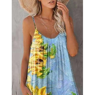 Lovely Fashion Sunflowers Spaghetti Straps Loose Jumpsuits--Free Shipping at meselling99