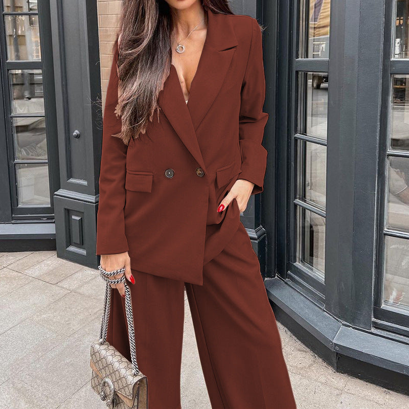 Fashion Long Sleeves Blazers and Pants for Women-Suits-Coffee-S-Free Shipping at meselling99