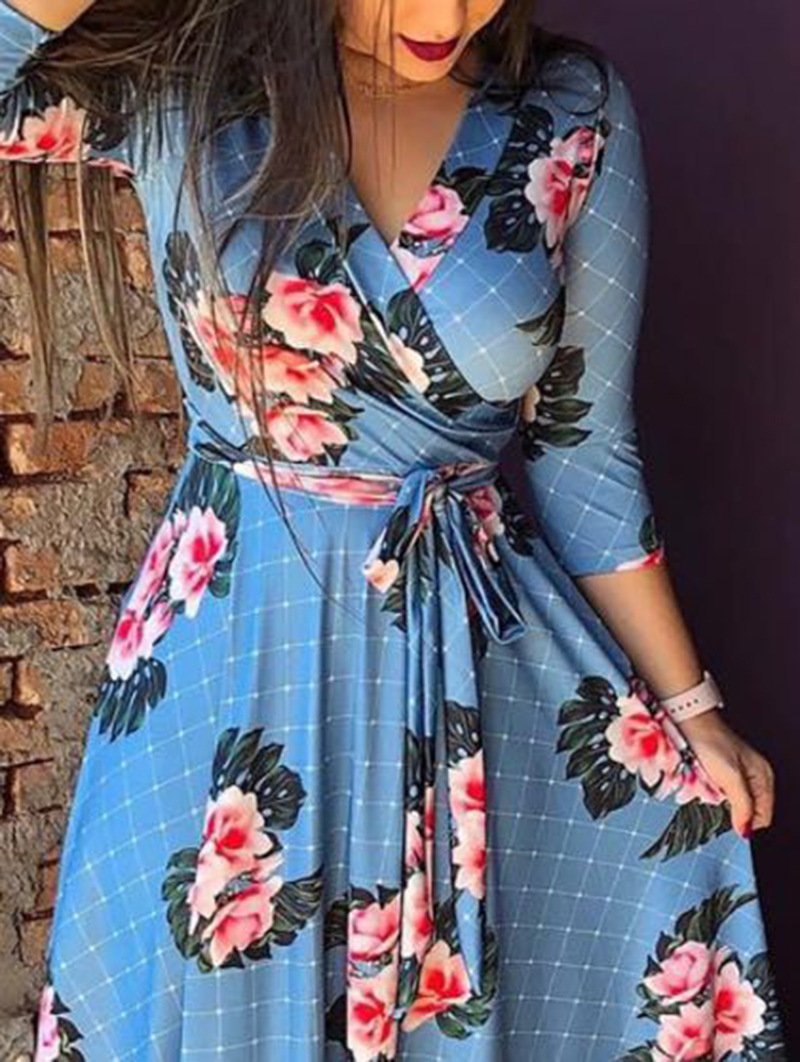 Plus Sizes Floral Women Autumn Party Dresses-Dresses-Free Shipping at meselling99