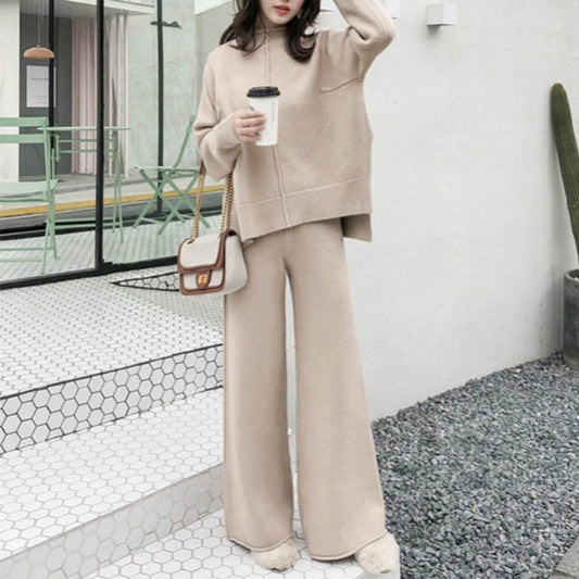 Casual Turnover Collar Two Pieces Knitted Suits for Women-Suits-Free Shipping at meselling99