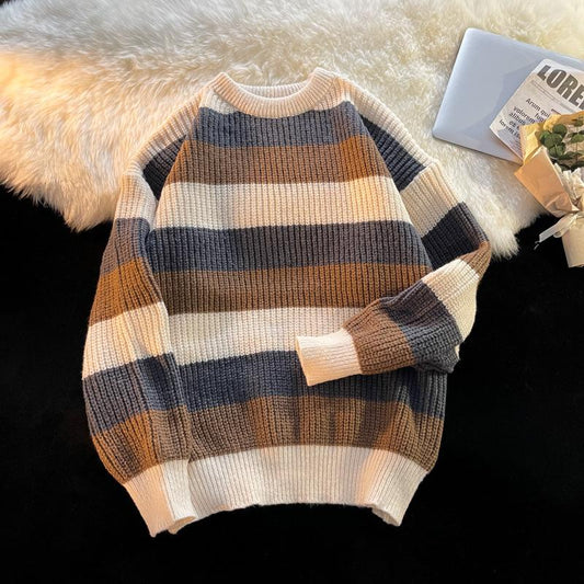 Striped Round Neck Knitted Men's Pullover Sweaters-Shirts & Tops-Free Shipping at meselling99