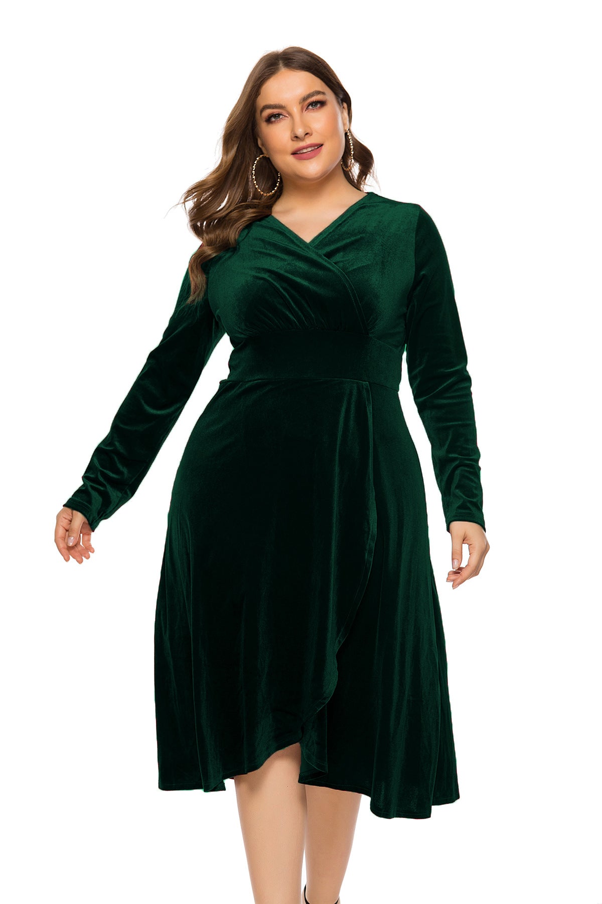 Long Sleeves Women Plus Sizes Fall Dresses-Dresses-Green-XL-Free Shipping at meselling99