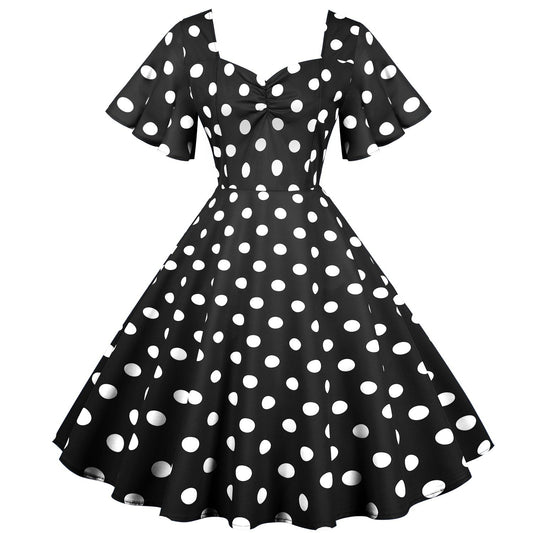Retro Dot Print Short Sleeves Short Dresses-Vintage Dresses-Black-S-Free Shipping at meselling99