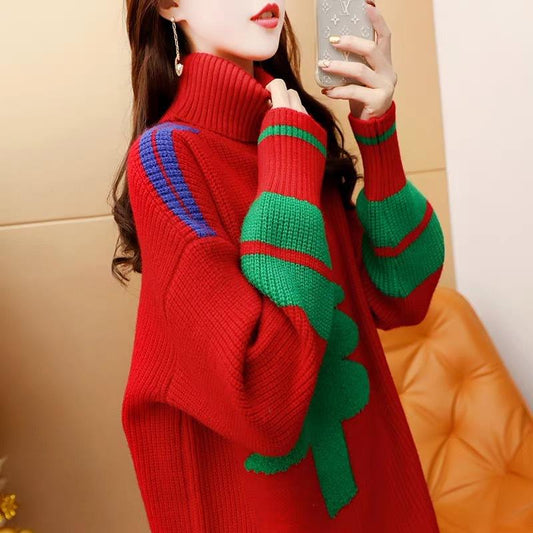 Merry Christmas Turtleneck Tree Design Women Knitting Sweaters-Shirts & Tops-Free Shipping at meselling99
