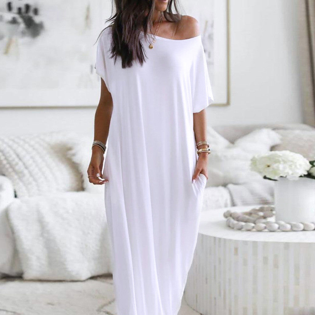 Casual Short Sleves Long Cozy Dresses-Maxi Dresses-Free Shipping at meselling99