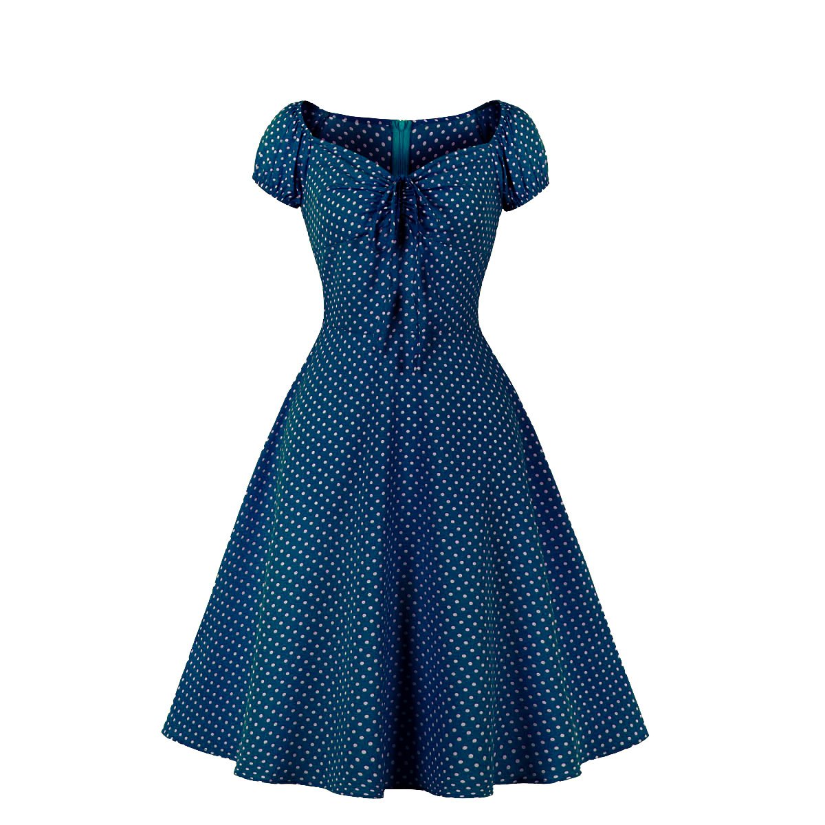 Women Short Sleeves Dot Print Vintage Dresses-Vintage Dresses-Blue-S-Free Shipping at meselling99