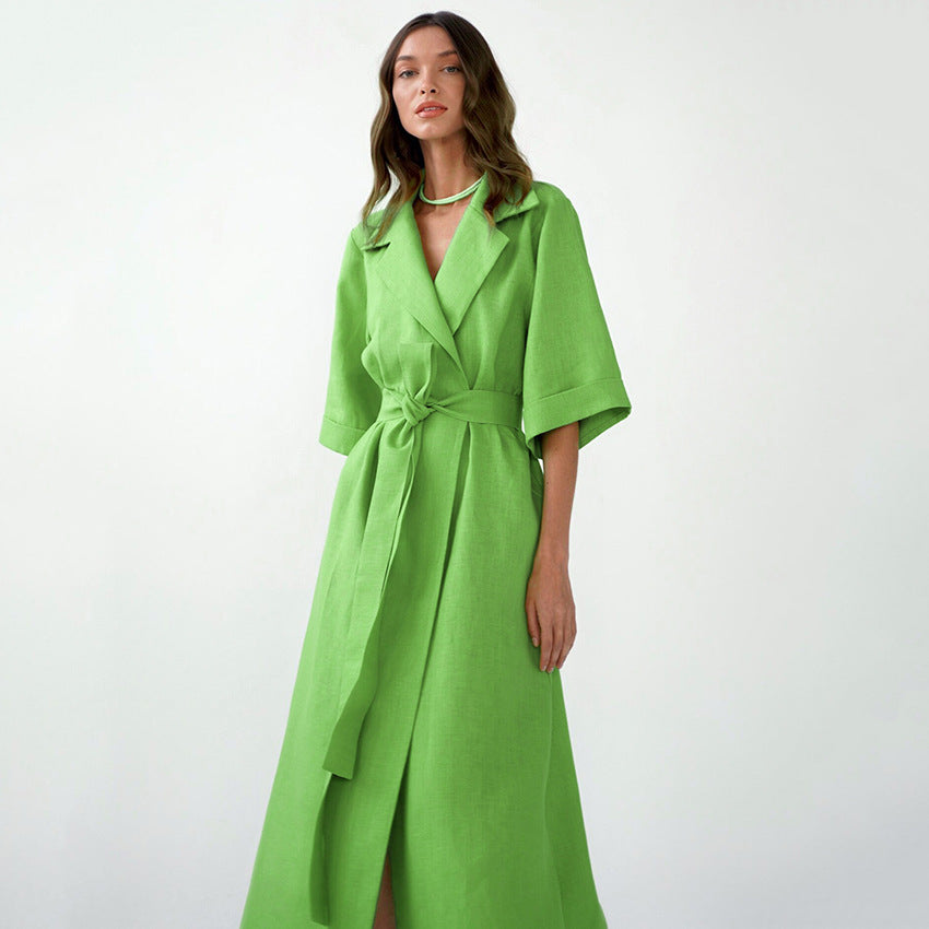 Casual Summer Cotton Linen Long Romper Dresses-Dresses-Green-S-Free Shipping at meselling99