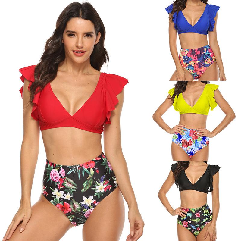 Women Ruffled High Waist Floral Bikini Summer Swimwear--Free Shipping at meselling99