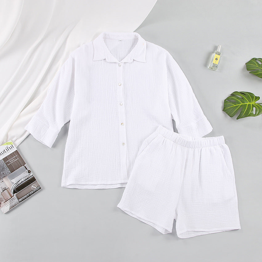 Fashion 100% Cotton Shirts & Shorts Two Pieces Sets-Suits-White-S-Free Shipping at meselling99