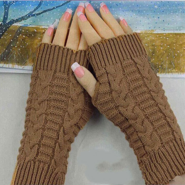 2 Pairs/Set Winter Fingerless Knitted Gloves Keep Warm for Women-Gloves & Mittens-Khaki-One Size-Free Shipping at meselling99