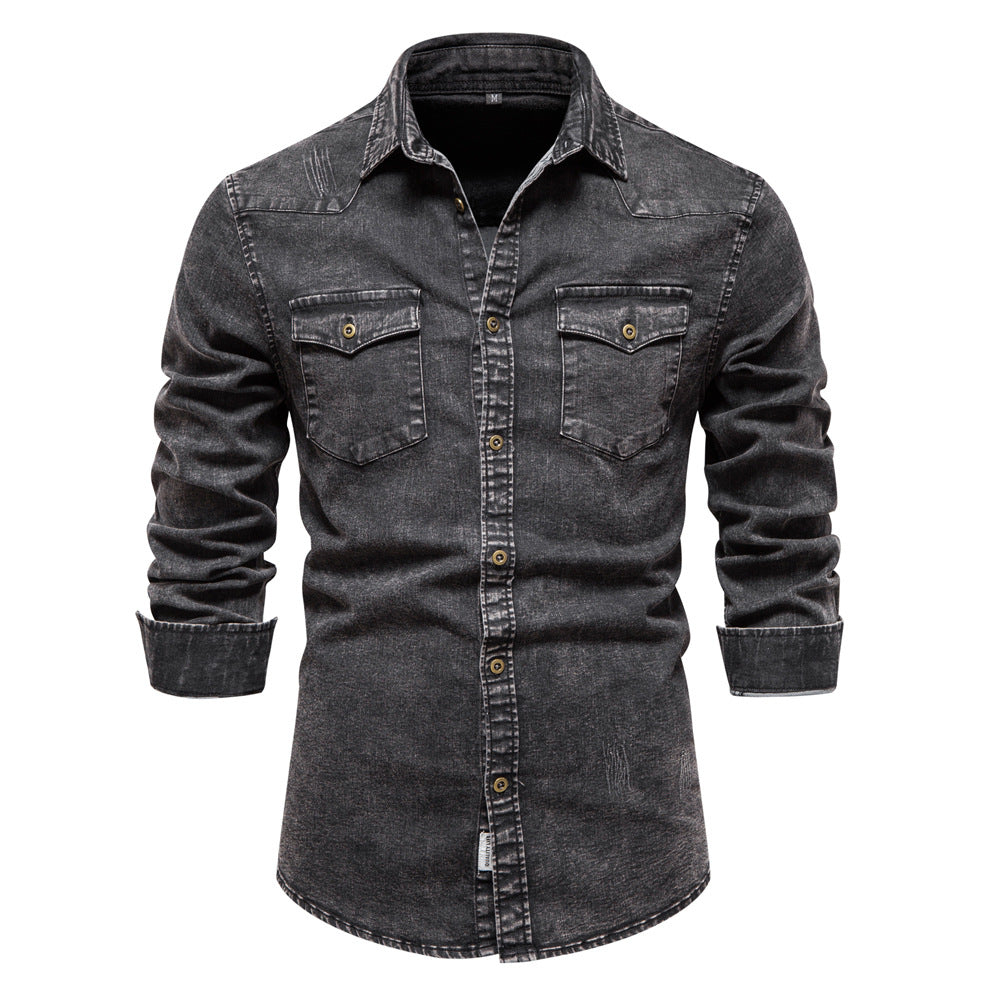 Fashion Denim Long Sleeves Shirts for Men-Shirts & Tops-Black-S-Free Shipping at meselling99