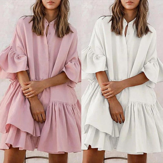 Meselling99 Sweet White and Pink Shirt Dresses-Mini Dresses-Free Shipping at meselling99