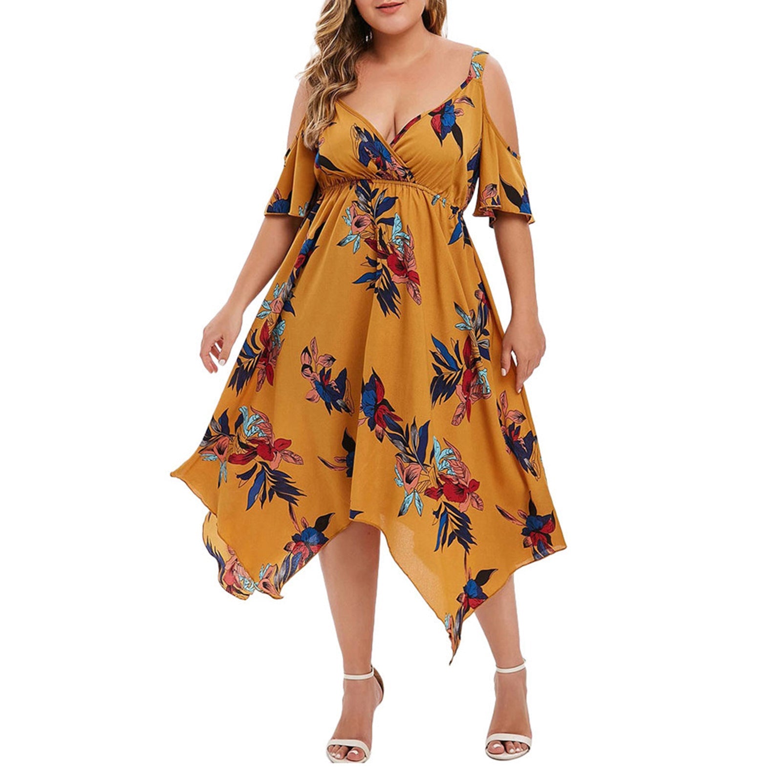 Summer Chiffon Women Plus Sizes Dresses-Dresses-Yellow-XL-Free Shipping at meselling99