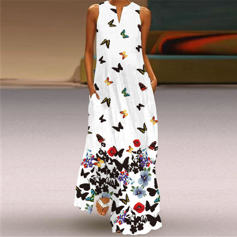 Fashion Women Floral Print Pocket Long Dresses-Boho Dresses-VLCQ-117-S-Free Shipping at meselling99