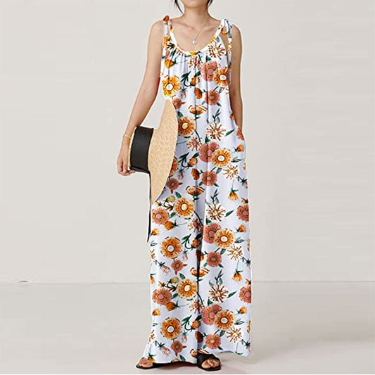 Casual Floral Print Summer Long Jumpsuits-Jumpsuits & Rompers-A-S-Free Shipping at meselling99