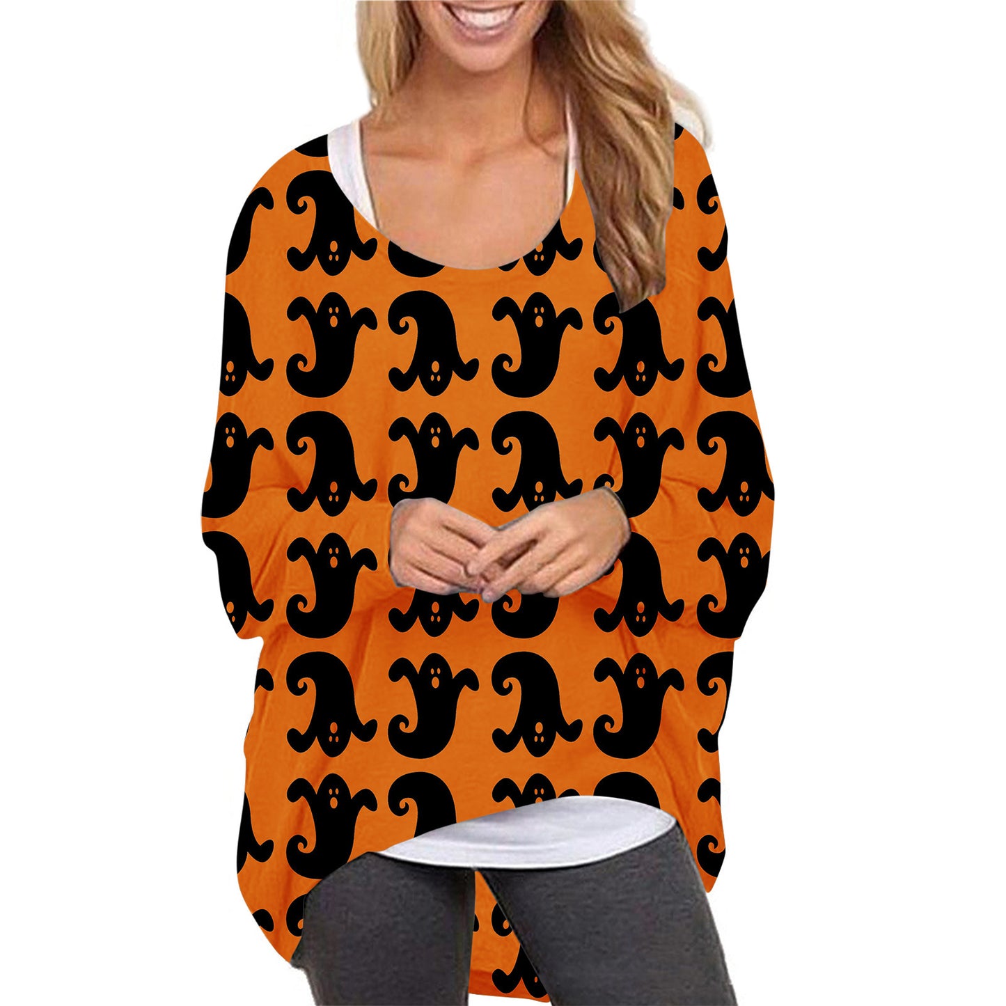 Women Halloween Pumpkin Print Long Sleeves Tops-For Halloween-Ghost-S-Free Shipping at meselling99