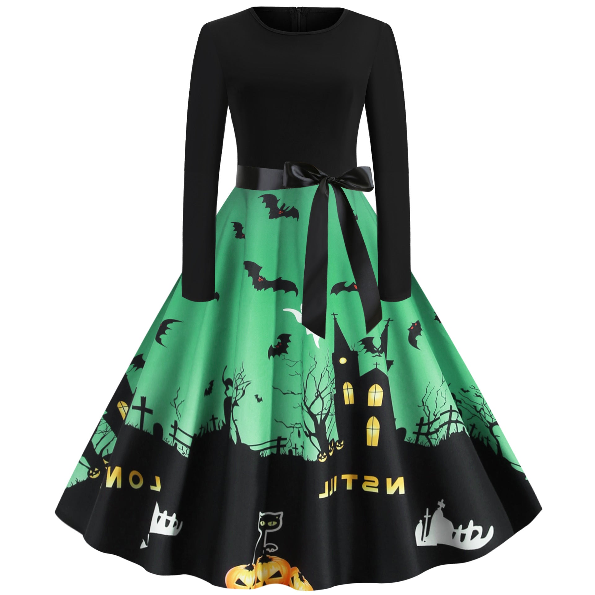 Halloween Vintage Women Long Sleeves Winter Dresses-Vintage Dresses-Green-S-Free Shipping at meselling99