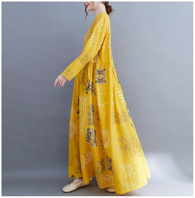 Women Yellow Plus Sizes Long Cozy Dresses-Dresses-Free Shipping at meselling99