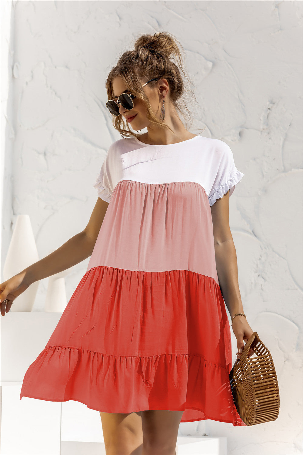 Summer Leisure Ruffled Daily Short Dresses-Mini Dresses-Orange-S-Free Shipping at meselling99
