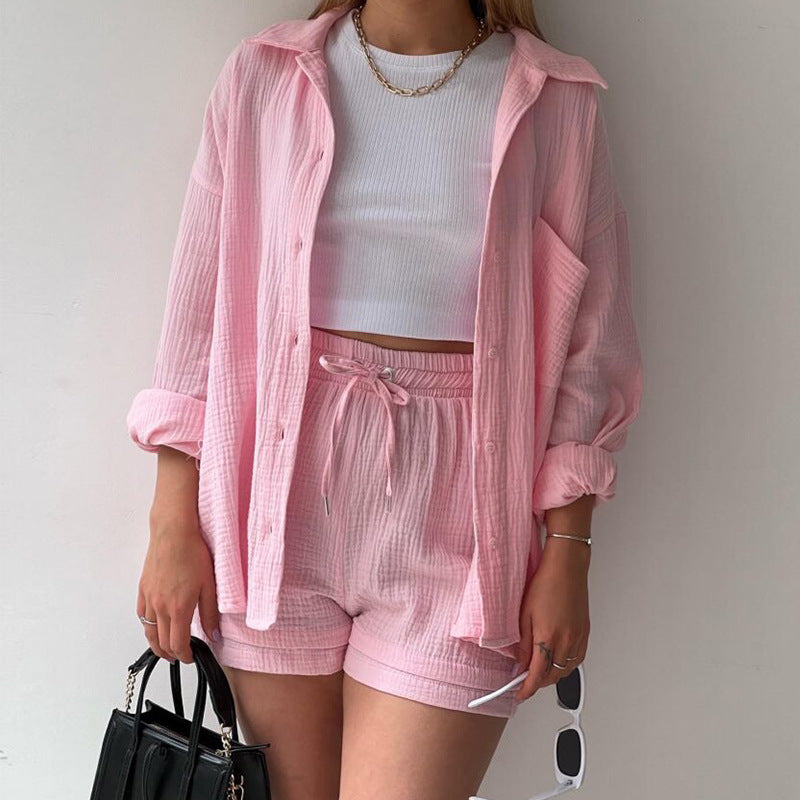 Casual Drawstring Plus Sizes Three Pieces Women Suits-Pink-S-Free Shipping at meselling99