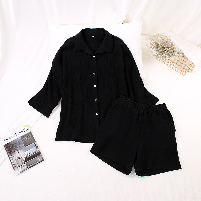 Fashion 100% Cotton Shirts & Shorts Two Pieces Sets-Suits-Black-S-Free Shipping at meselling99