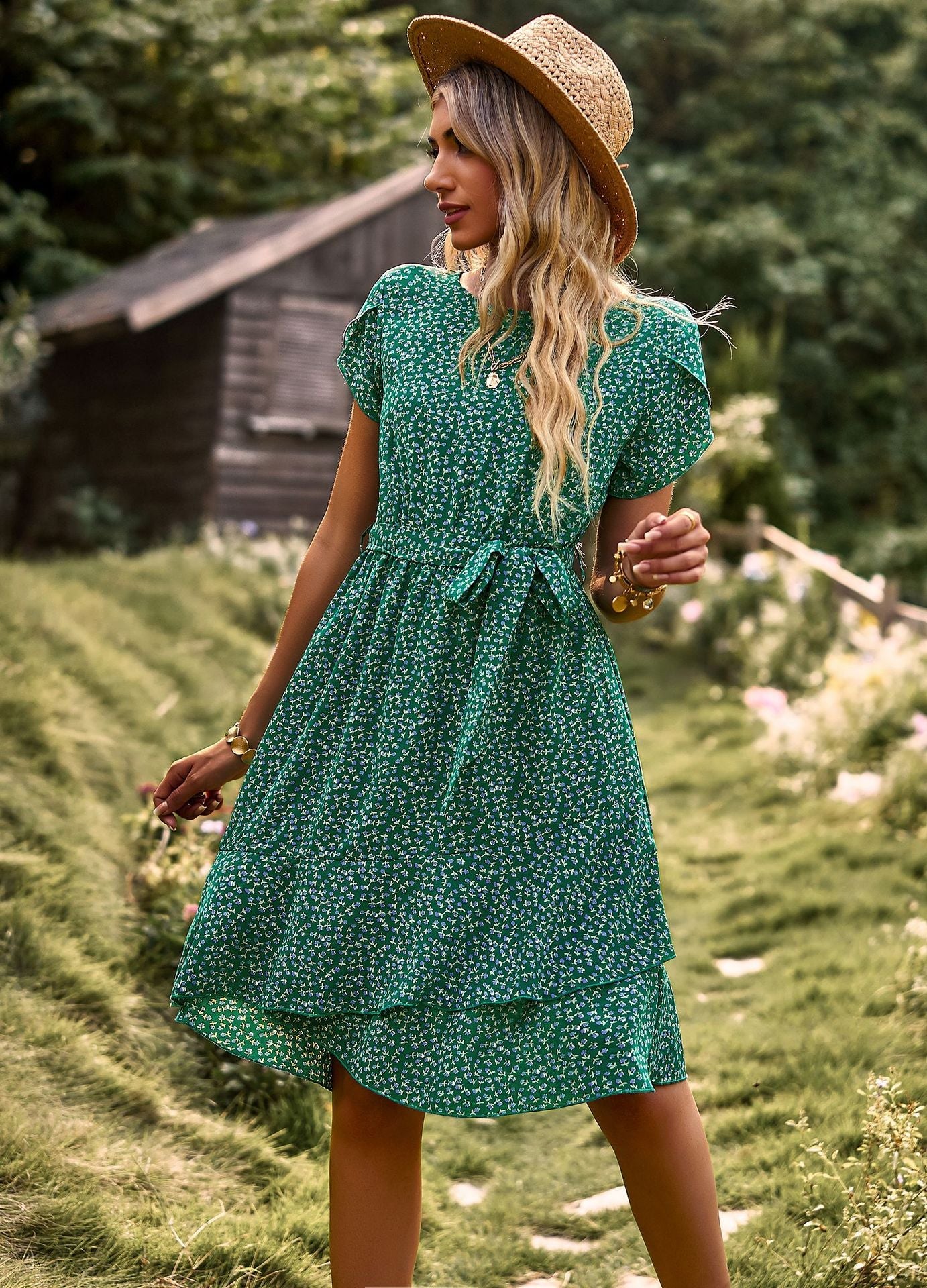 Casual Short Sleeves Daily Short Dresses-Dresses-Green-S-Free Shipping at meselling99