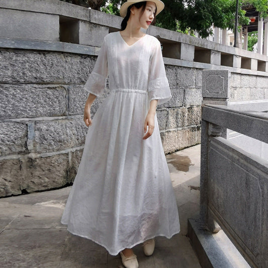 Ethnic Women Summer Linen Dresses-Dresses-Free Shipping at meselling99