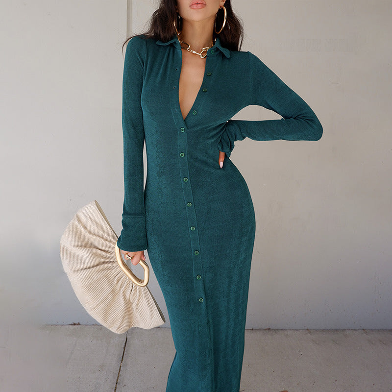 Sexy High Waist Knitted Long Sleeves Split Long Dresses-Dresses-Dark Green-S-Free Shipping at meselling99