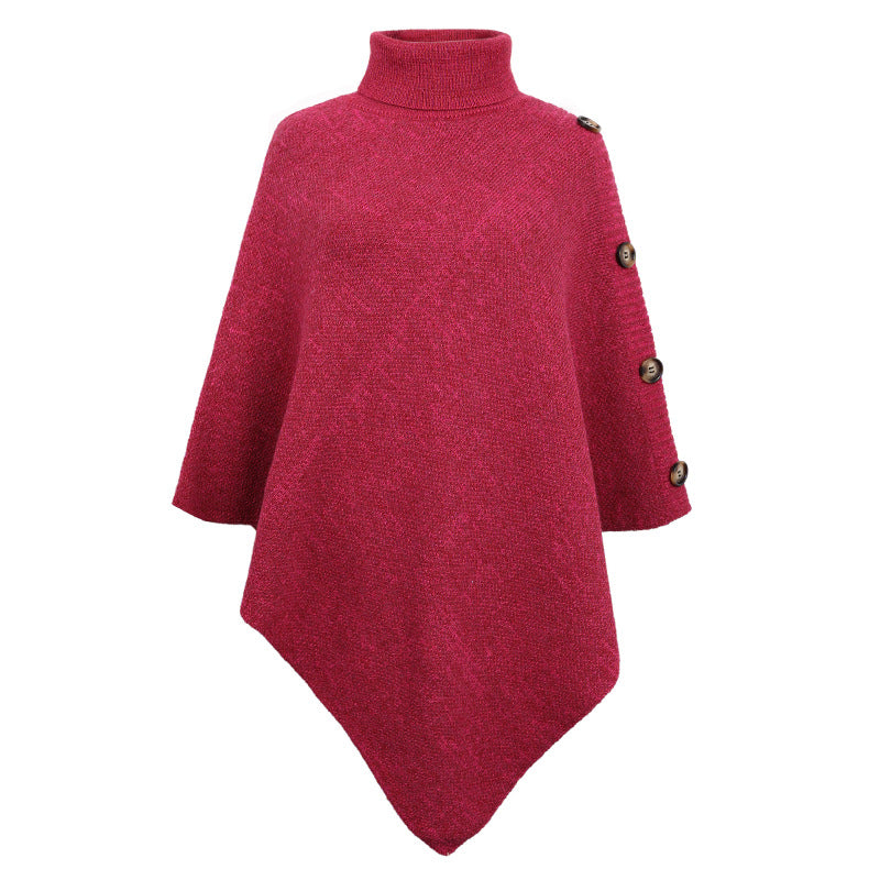 Winter High Neck Knitted Women Cape Coats-Shirts & Tops-Rose Red-One Size-Free Shipping at meselling99