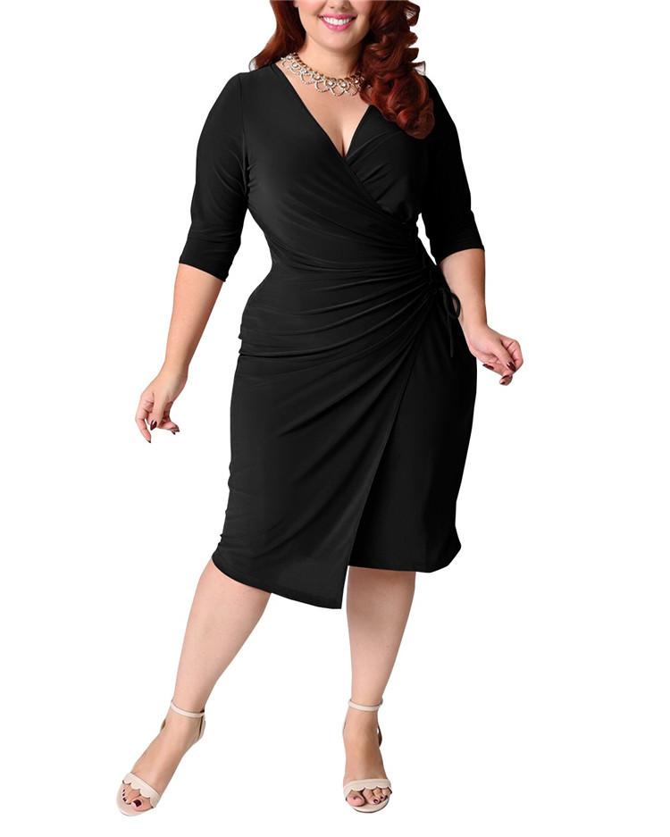 Plus Sizes Women Casual Half Sleeves Dresses-Sexy Dresses-Black-L-Free Shipping at meselling99