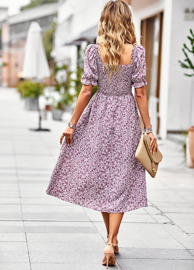 Elegant Square Neckline Summer Midi Dresses-Dresses-Free Shipping at meselling99