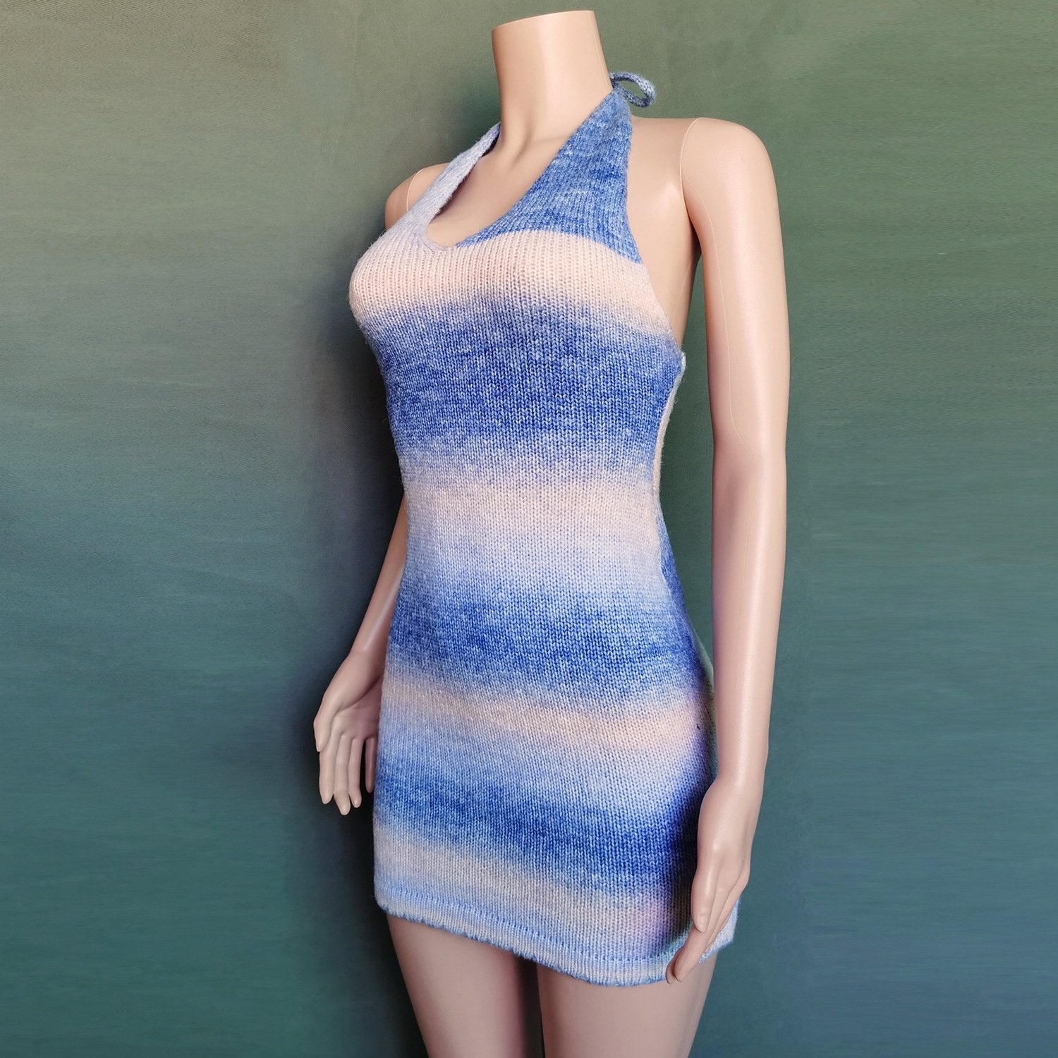 Sexy New Deep V-neck Rainbow Knitting Dresses-Sexy Dresses-Free Shipping at meselling99