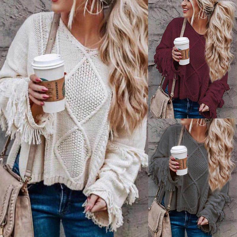 Loose V Neck Tassel Cardigan Sweaters-Women Sweaters-Free Shipping at meselling99