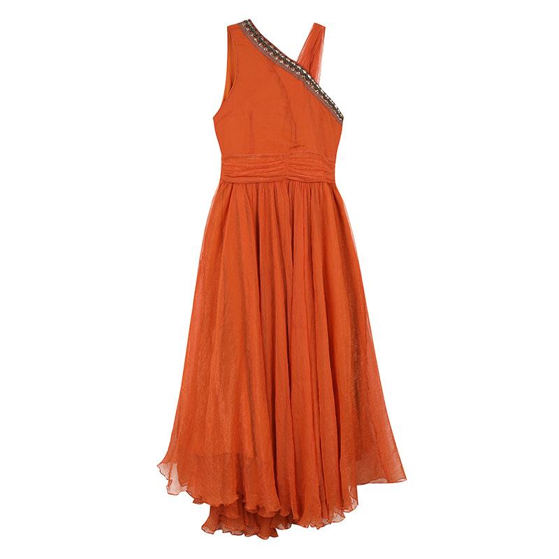Orange Women Holiday Long Dresses-Maxi Dreses-Free Shipping at meselling99