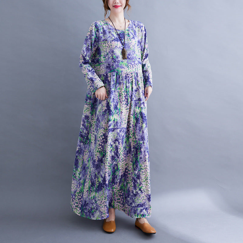 Lavender Print Long Sleeves Cozy Dresses-Dresses-Free Shipping at meselling99