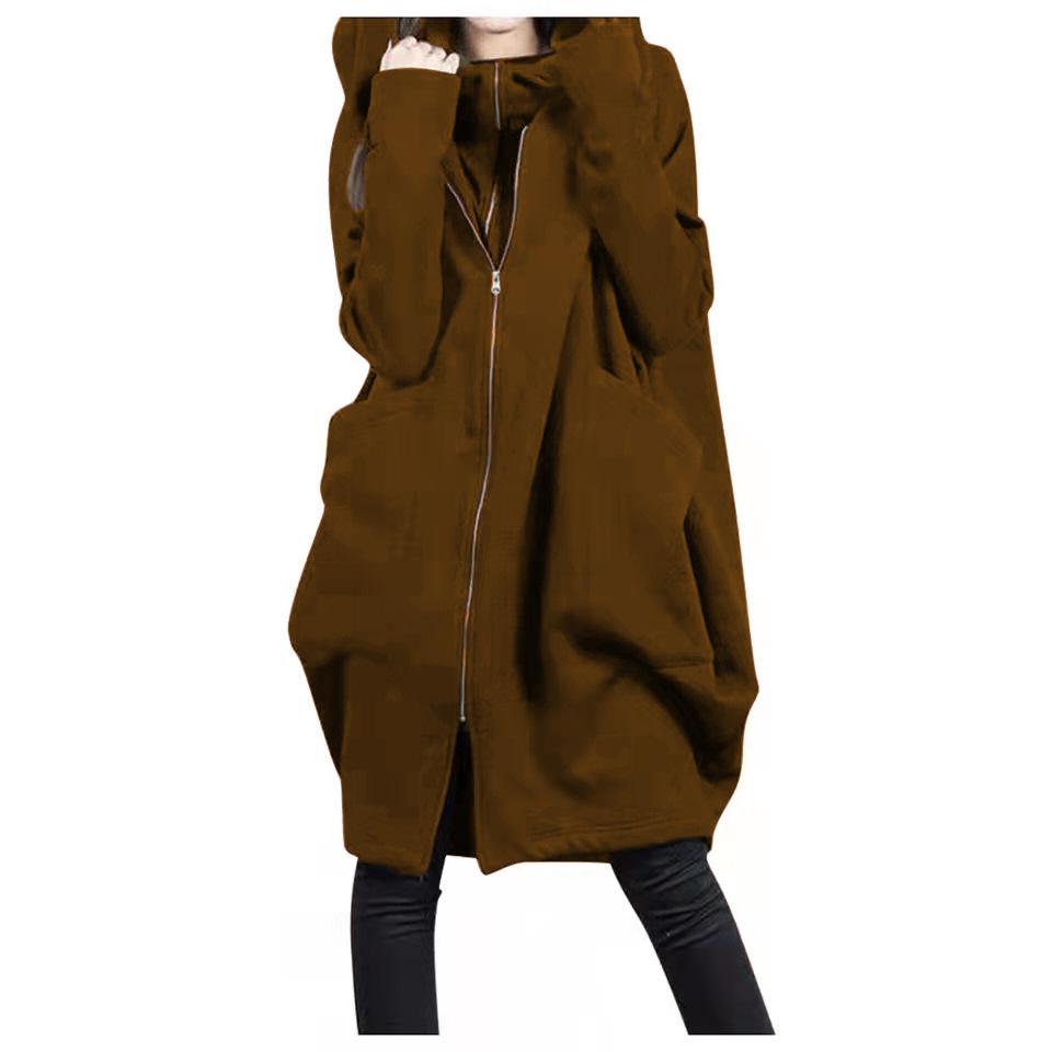 Casual Women Winter Zipper Hoodies Overcoat-Coffee-S-Free Shipping at meselling99