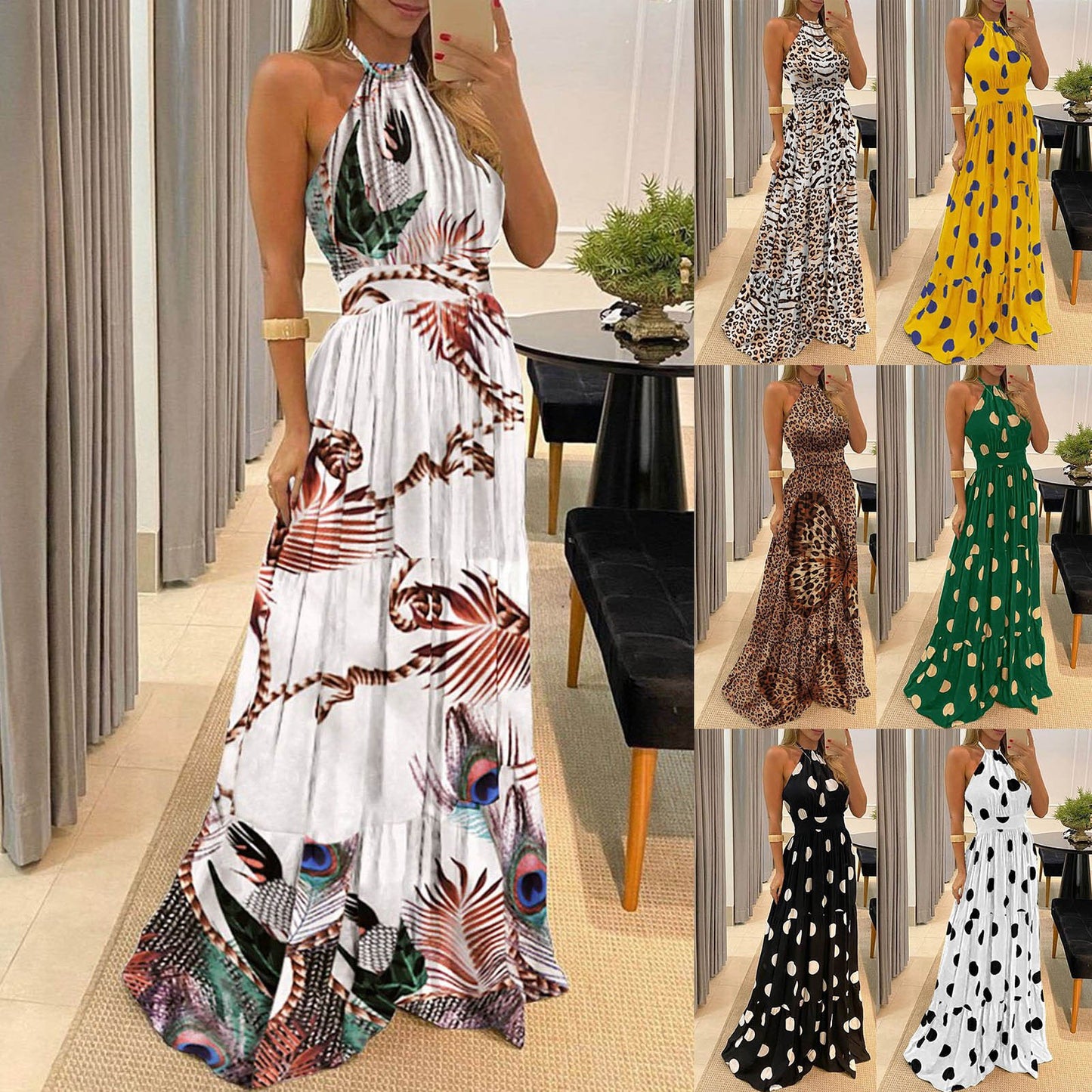 Fashion Floral Print Dot Long Maxi Dresses 1009-Maxi Dresses-Free Shipping at meselling99