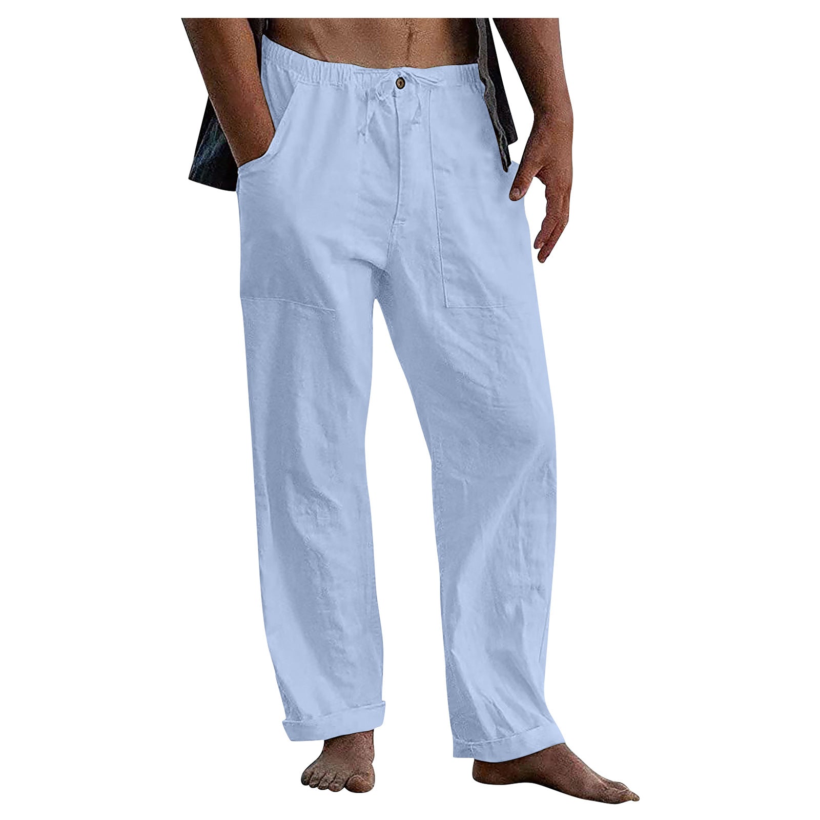 Casual Linen Men's Summer Beach Pants with Elastic Waist-Pants-Light Blue-S-Free Shipping at meselling99