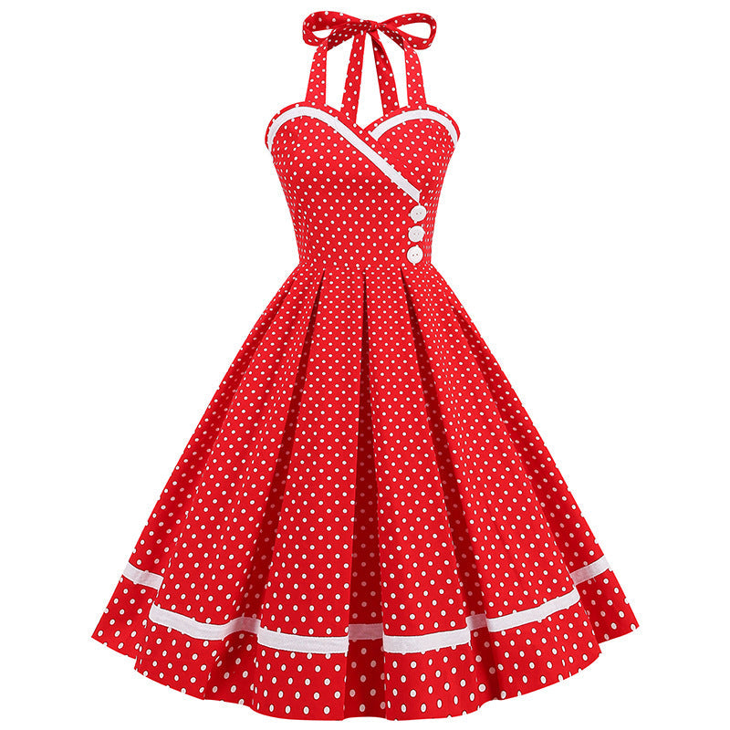 Vintage Sleeveless Halter Dresses-Dresses-Red Dot-S-Free Shipping at meselling99
