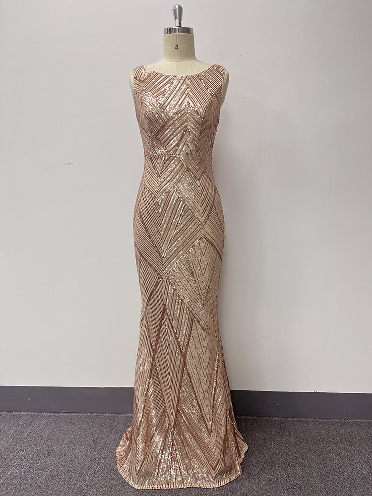 Sexy Rose Golden Mermaid Evening Party Dresses-Dresses-Free Shipping at meselling99