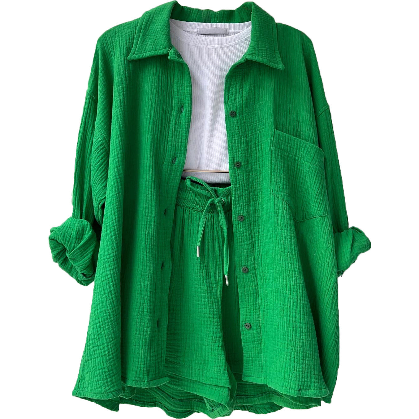 Casual Drawstring Plus Sizes Three Pieces Women Suits-Green-S-Free Shipping at meselling99