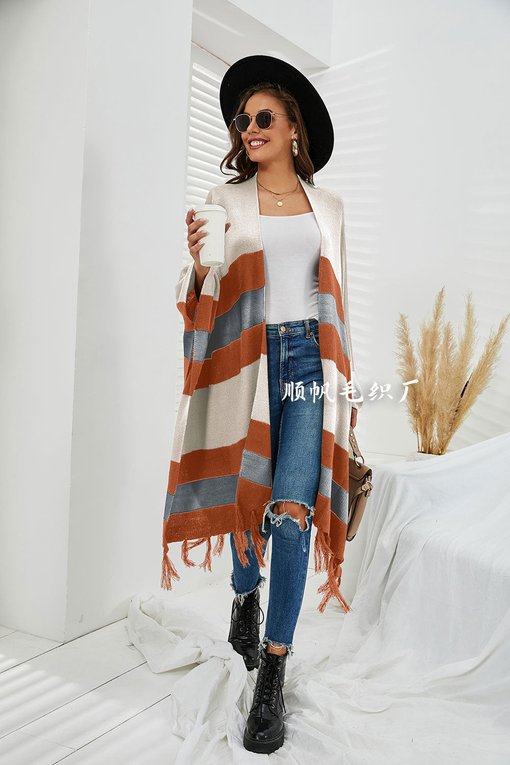 Women Plus Sizes Tassels Knitted Capes-Shirts & Tops-Free Shipping at meselling99