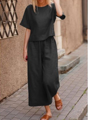 Casual Women Loose Linen Two Pieces Suits-Two Pieces Suits-Black-S-Free Shipping at meselling99