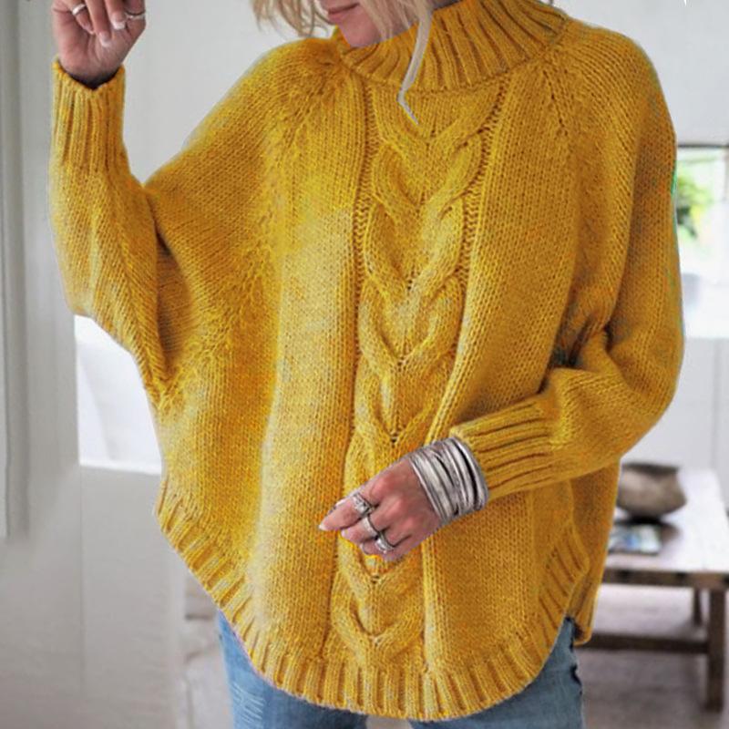 Leisure Knitting Bat Sleeves Sweaters-Women Sweaters-Yellow-S-Free Shipping at meselling99