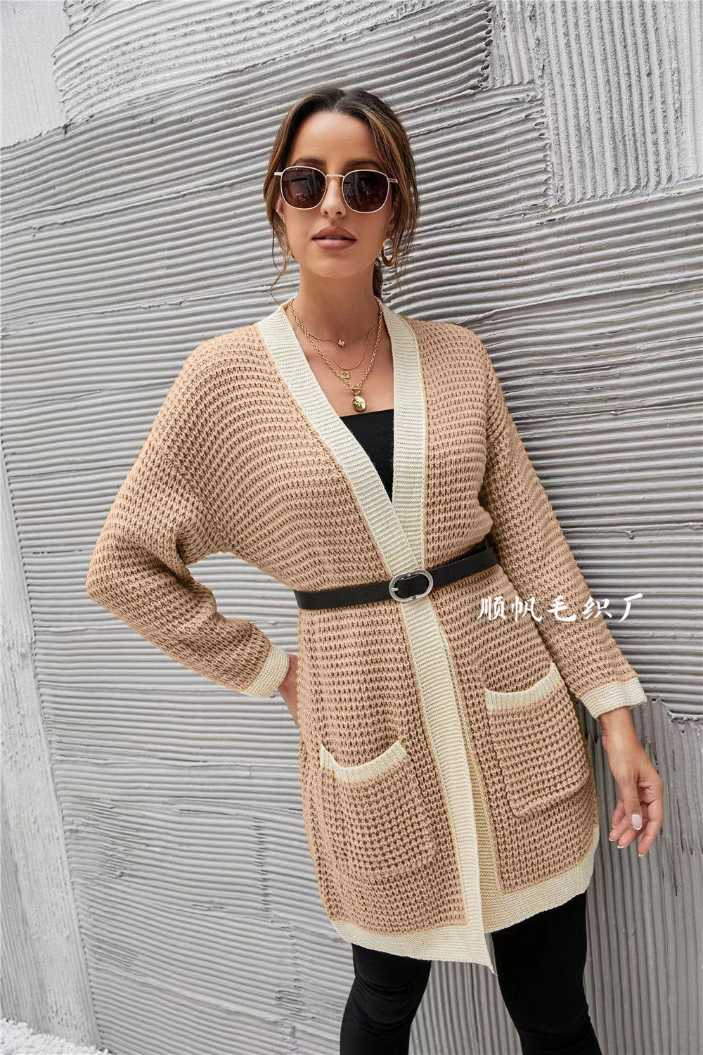 Casual Knitted Long Sleeves Women Overcoat-Shirts & Tops-Khaki-S-Free Shipping at meselling99