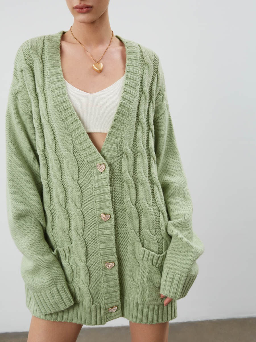 Casual Loose Knitted Women Fall Cardigan Overcoat-Green-S-Free Shipping at meselling99