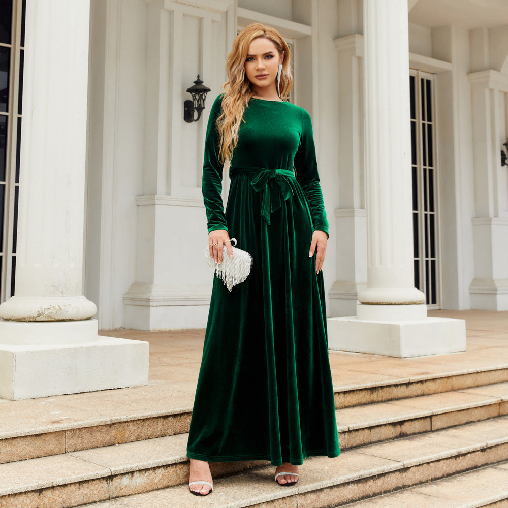 Elegant Velvet Long Sleeves Dresses-Dresses-Green-S-Free Shipping at meselling99