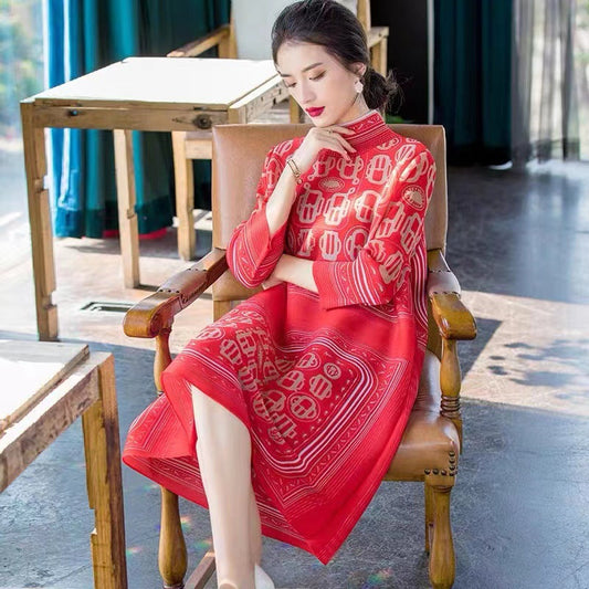 Ethnic High Neck Midi Length Dresses--Free Shipping at meselling99